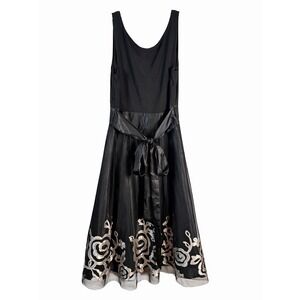 S.L. Fashion Fit & Flare Dress Women 8 Black Silver Floral Sequin Cocktail Party